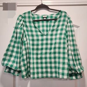 A NEW DAY GINGHAM CHECK V- NECK CROP TOP COTTON/RAYON SIZE LARGE